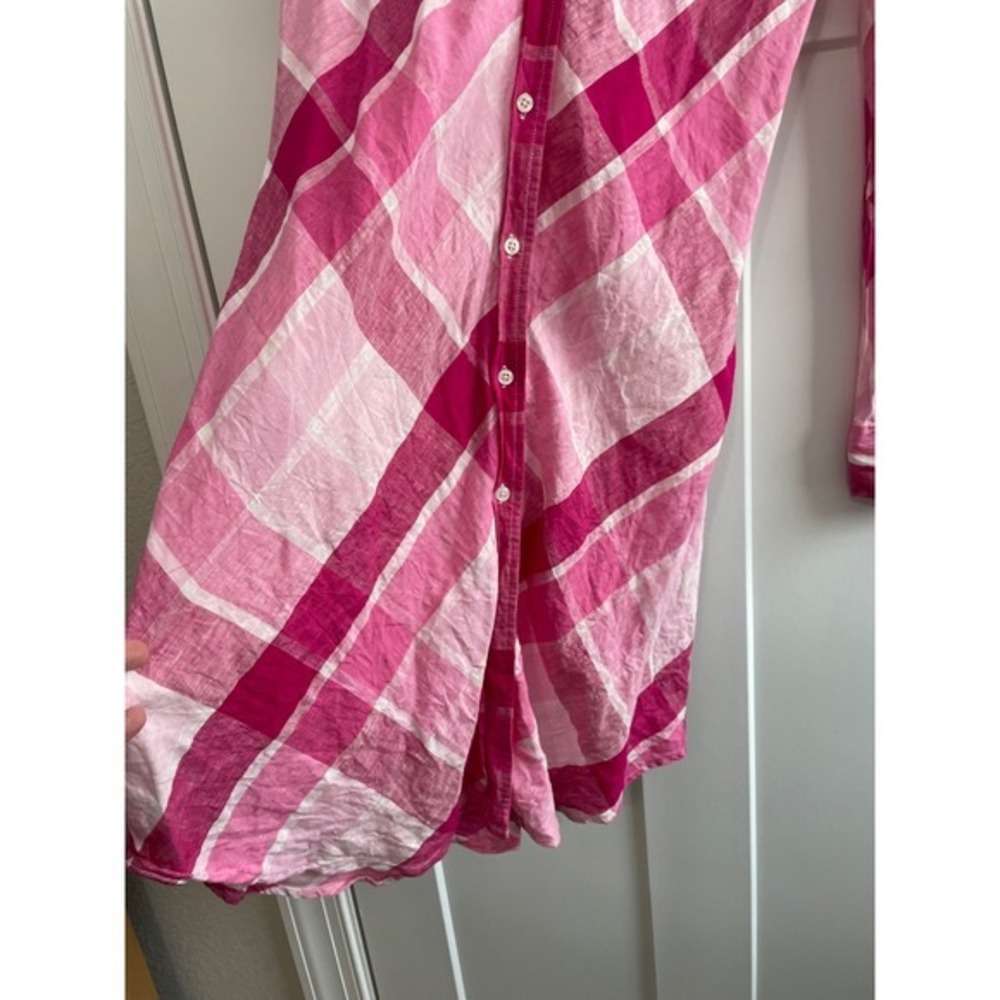 Moda International Pink Plaid 100% Linen Button‎ Down Shirt Dress Womens 14 - Picture 6 of 7
